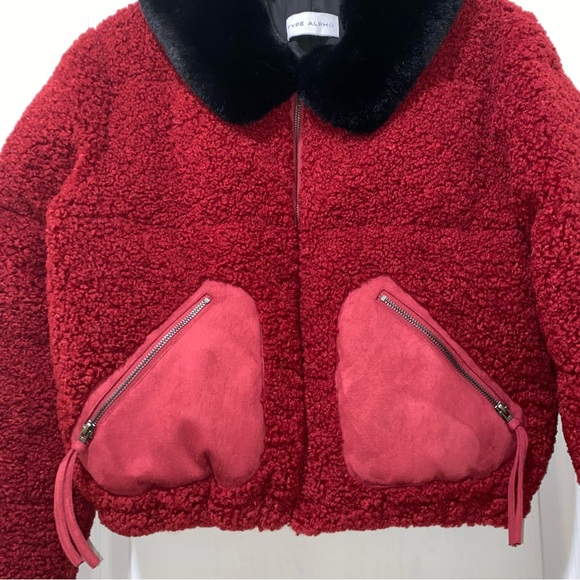 Type Alpha Teddy Jacket Cropped Red Coat Ladies Small Medium - see measurements - Picture 3 of 11